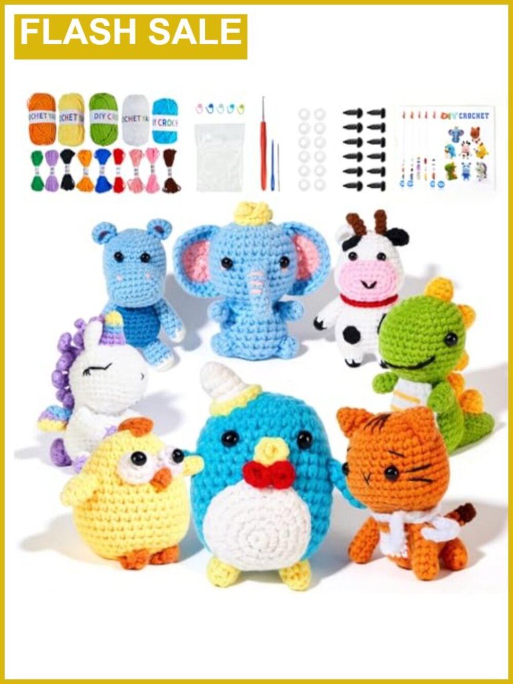 8pc Crochet Kit for Beginners DIY Animal Craft Gift with Step-by-Step Video
